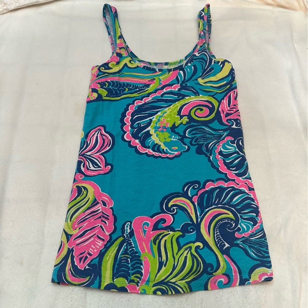 Lilly Pulitzer Tabbie Tank in Sea Blue XS 51519 - Picture 3 of 9